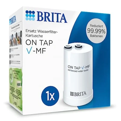 Abbildung von BRITA Filterkartusche ON TAP V MF für Pro Wasserfilter den Wasserhahn (600l) Ersatzkartusche reduziert 99,99% Bakterien, Chlor, Mikroplastik und Metalle wie Blei Kupfer