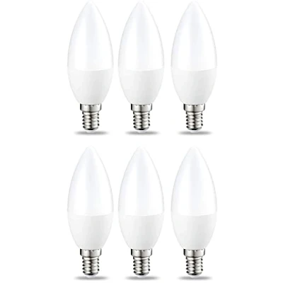 Abbildung von Amazon Basics E14 LED Lampe, Kerzenform, 5W (ersetzt 40W), klar, dimmbar, Warmweiß, 6Stück