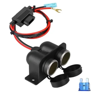 Abbildung von zigarettenanzünder Verteiler, Wasserdicht Marine Grade DC 12V/24V 2 Fach KFZ Adapter,Mit 15A Sicherung (CL06)