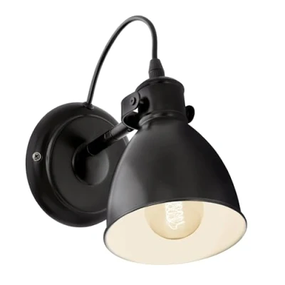 Abbildung von EGLO Wandlampe Priddy, 1 flammige Vintage Wandleuchte im Industrial Design, Retro Wandspot aus Stahl, Farbe: Schwarz, weiß, Fassung: E27