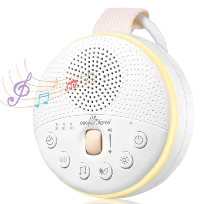 Abbildung von Easy@Home White Noise Maschine Baby Tragbare Einschlafhilfe mit 34 beruhigenden Klängen Weißes Rauschen, Naturgeräusche &amp; Schlaflieder Soundmaschine Nachtlicht Timer USB Aufladung