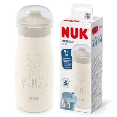 Abbildung von NUK Mini Me Sip für Kleinkinder ab 9 Monate 300 ml Edelstahl Wasserflasche auslaufsichere stabile Trinköffnung bruchsicher hellbrauner Fuchs