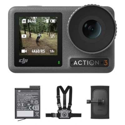 Abbildung von DJI Osmo Action 3 Outdoor Combo 4K/120fps Cam mit Brust und Rucksackhalterung zum Wandern Radfahren, superweites Sichtfeld, HorizonSteady, kältebeständig &amp; 320 min Laufzeit 2 Akkus
