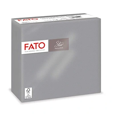 Abbildung von Fato Einweg Papierservietten, Softness und Softness, Packung mit 40 Servietten, Größe 38x38 gefaltet in 4, 2 lagig, Farbe Grau, 100% reines Zellulosepapier, FSC zertifiziert