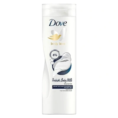 Abbildung von Dove Body Love Prebiotic Milk für trockene Haut 48 Stunden Körperpflege mit Glycerin 400 ml