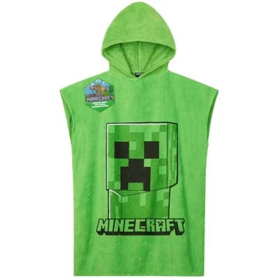 Abbildung von Minecraft Badetuch Kinder Kapuzenhandtuch Teenager Saugfähiger Creeper Badeponcho Mädchen Jungen für Strand Pool Schwimmen Gamer Geschenk (Grün, 6 9 Jahre)