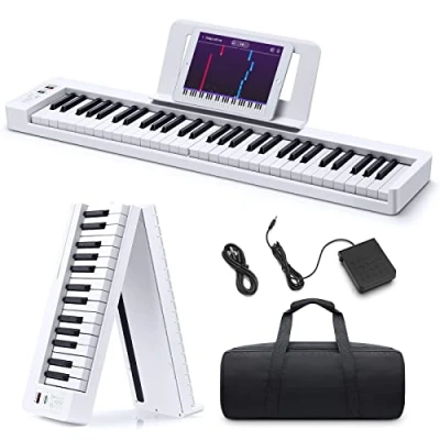 Abbildung von Donner DP 06 Faltbares Klavier, 61 Tasten Full Size Semi Weighted Keyboard Digital Piano für Anfänger, Bluetooth Tragbares E mit Klaviertasche