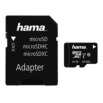 Abbildung von Hama microSDXC 64GB Class 10 UHS I 80MB/s Karte inkl. SD Adapter