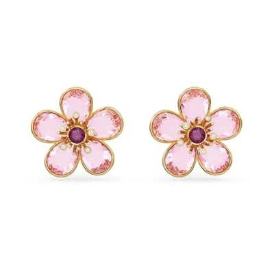 Abbildung von Swarovski Florere Ohrstecker, Vergoldete Ohrringe mit Blumen Motiv und Strahlenden Kristallen