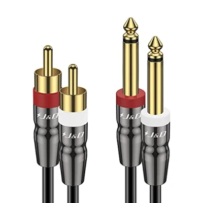 Abbildung von J&amp;D Dual 6,35 mm zu 2RCA Kabel, Heavy Duty 1/4 Männlich auf Cinch Adapter Stereo Audio Interconnect Viertel Zoll 1,8 Meter