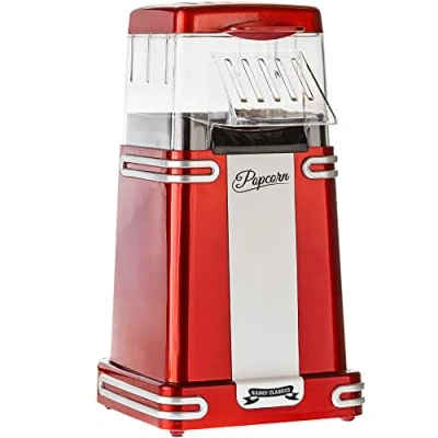 Abbildung von Gadgy Popcornmaschine Heissluft Retro Popcorn Maker Maschine für Fettfreies Ölfreies Gesunder Snack ohne oder mit Zucker und Öl rot Zuhause, 40 g