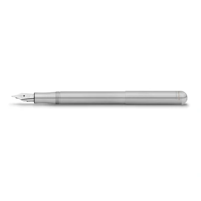 Abbildung von Kaweco LILIPUT Füllhalter Edelstahl I Exklusiver Stainless Steel für Tintenpatronen inklusive Retro Metallbox Füller 12,5 cm Federbreite: F (Fein)