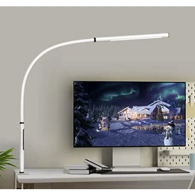 Abbildung von EYOCEAN LED Augenschutz Schreibtischlampe, Schwanenhals Klemmleuchte, Einstellbare Dimmen &amp; Farbtemperaturen, Büro Tischlampe, Klemmlampe mit Speicherfunktion und Timerfunktion, 12W, Weiß