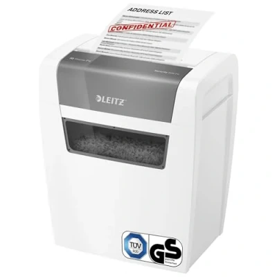 Abbildung von Leitz IQ Home Partikelschnitt Aktenvernichter P4, 7 6 Blatt (70 80 g/m²), 15 Liter Abfallbehälter, Leise und Kompakt, Weiß, 80340000