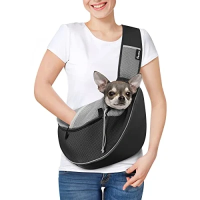 Abbildung von Pawaboo Hundetragetasche, Neu aufgewertet Hundetasche mit Touch Pocket, Verstellbare Tragetasche Hund, Haustier Umhängetasche Transporttasche für Haustiere Outdoor Reisen S, Schwarz