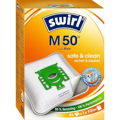 Abbildung von Swirl M 50 EcoPor Staubsaugerbeutel (4 Beutel), reißfeste Staubbeutel für alle Miele Staubsauger mit Beutel, 99,9 % Filterung von Hausstaub &amp; allergenem Feinstaub