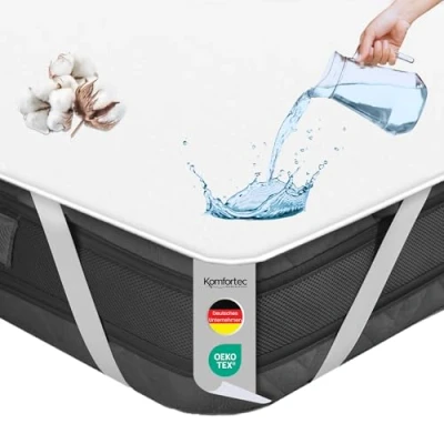 Abbildung von Komfortec Matratzenschoner 180x200cm Baumwolle, Atmungsaktiv, Anti Allergie, Kein Knistern Oeko TEX Zertifiziert wasserdichte Matratzenauflage Bequeme Passform, einfache Reinigung, langlebig