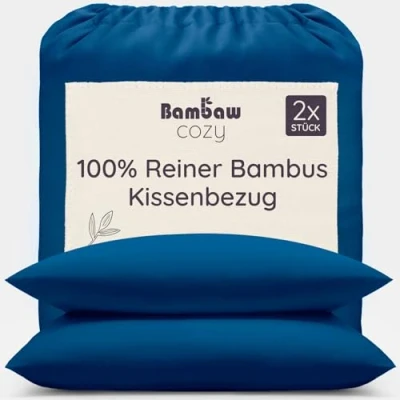 Abbildung von Kopfkissenbezug Set Marineblau Kissenbezuege 50x75 cm Kissenbezug Bambus Allergiker Sommer und Winter Bettwäsche Kühlende Kissenbezüge Anti Milben Bambaw