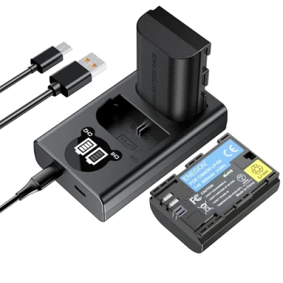 Abbildung von ENEGON LP E6 Ersatzakku (2 Stück) und Smart LED Dual USB Ladegerät für Canon E6, E6N EOS 5D Mark II/III/IV, 5DS, 5DS R, 6D, 7D, 7D II, 60D, 70D, 80D mehr