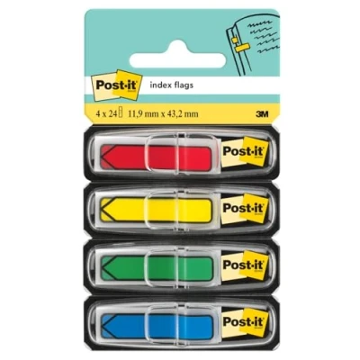 Abbildung von Post it 684ARR3 Index Pfeile, 4 x 24 Haftstreifen im Spender, 11,9 43,2 mm, rot, gelb, grün, blau