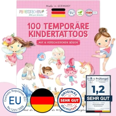 Abbildung von Papierdrachen 100 besonders hautfreundliche Kindertattoos Tattoos Feen und Trolle für Kinder Jungen Mädchen geprüft &amp; made in Germany Set 21