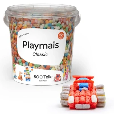 Abbildung von Playmais Classic 600 Eimer Teile Bastelset natürliches Spielzeug inkl. Schwämmchen &amp; Bastelmesser vegan, verantwortungsvoll sicher für Kinder Umwelt ab 3 Jahren