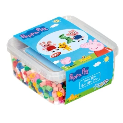 Abbildung von Hama Perlen 8750 Set Peppa Wutz mit ca. 900 bunten Maxi Bügelperlen Durchmesser 10 mm, Motivvorlage und Stiftplatte, inkl. Bügelpapier, kreativer Bastelspaß für Groß Klein