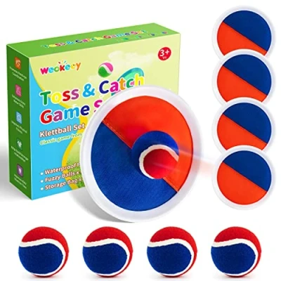 Abbildung von Weokeey Klettballspiel Strandspielzeug Klettball Wasserdicht Ball Klettspiel Wurf Spiel Kinderspielzeug Garten Outdoor Spiele für Kinder ab 3 4 5 6 7 8 9 10 Jahren Junge Mädchen