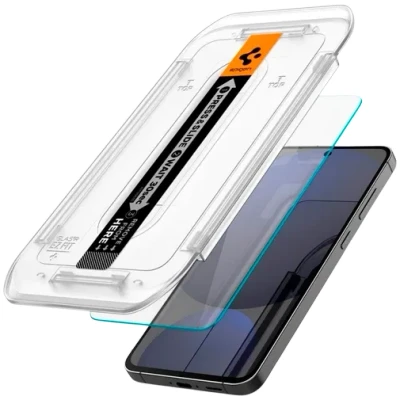 Abbildung von Spigen Glas.tR EZ Fit Schutzfolie kompatibel mit Samsung Galaxy S24 FE, 2 Stück, Kratzfest, 9H Härte Folie