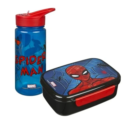 Abbildung von Scooli Spider Man Kindergeschirr Geschenkset Set bestehend aus Brotdose und Trinkflasche ideal für Schule oder Kindergarten ab 4 Jahren Kunststoff BPA frei