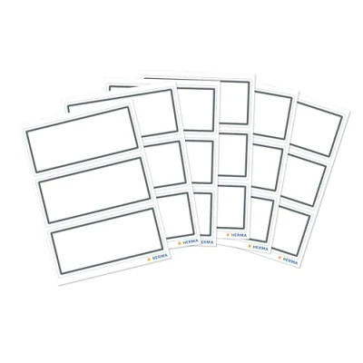 Abbildung von HERMA 5711 Buchetiketten zum Beschriften neutral grauer Rand, 18 Stück, 82 x 36 mm, selbstklebend, Buchaufkleber für Schule Kinder Mädchen Jungen, blanko Heftetiketten Aufkleber, weiß