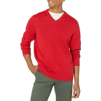 Abbildung von Amazon Essentials Herren Pullover mit V Ausschnitt (in Übergröße erhältlich), Rot, L