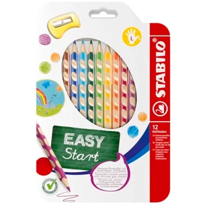 Abbildung von Ergonomischer Buntstift für Linkshänder STABILO EASYcolors 12er Pack mit Spitzer 12 verschiedenen Farben