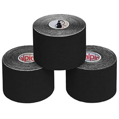 Abbildung von ALPIDEX Kinesiologie Tape 1/3/ 6/12 Rollen Viele Farben 5 m x cm Anwendungsbroschüre Elastisch Wasserfest Hautfreundlich Physio Muskel Set, Farbe:schwarz, Menge:3