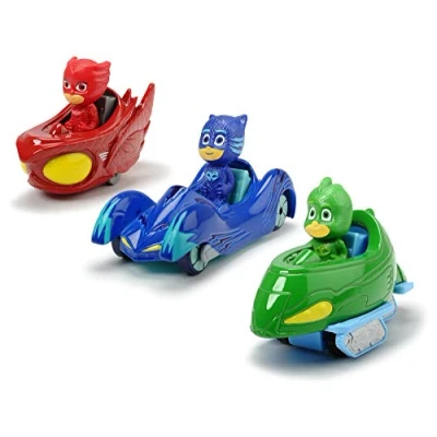 Abbildung von Dickie Toys PJ Masks 3 Pack Set Cars, Auto, Geschenkset bestehend aus: Cat Car, Owl Glider und Gekko Mobil, 7 cm, ab Jahren, Grün / Blau Rot