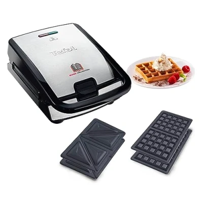 Abbildung von Tefal SW852D Snack Collection, Sandwich, Waffelmaker, Antihaftbeschichte Platten, Spülmaschinengeeignet, 700W, 37.01x29.01x21.01cm, Schwarz/Silber
