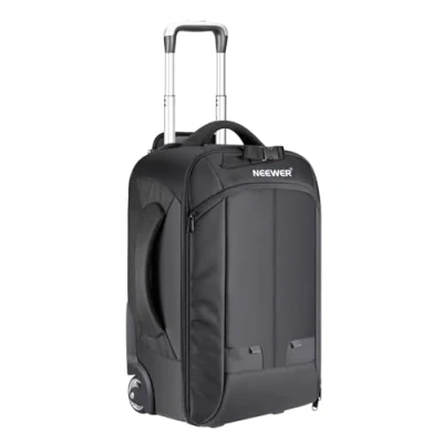 Abbildung von NEEWER 2 in 1 Kamerarucksack Gepäcktrolley kameratasche mit Rollen, Doppelstange abnehmbares gepolstertes Fach für Spiegelreflex / DSLR Kameras Stativ Objektiv und anderes Zubehör (Schwarz Grau)