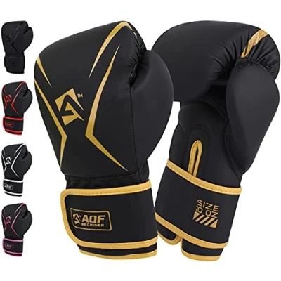 Abbildung von AQF Boxhandschuhe, Boxsack Leder Handschuhe Herren Frauen, MMA Sandsäcke, Boxhandschuhe Kinder Für Kickboxen, Muay Thai, Kampfsport Boxing Gloves 4 6 8 10 12 14 16 Oz (16 oz, Gold)