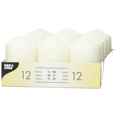 Abbildung von 12 Stumpenkerzen Ø 40 mm · 60 elfenbein &quot;Ivory&quot; mit Flachkopf