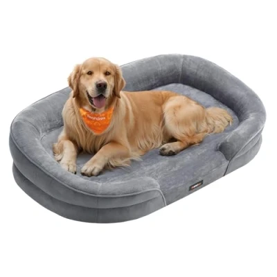 Abbildung von Feandrea Hundebett, Hundekissen, für große Hunde, 106 x 76 18 cm, orthopädisch, wasserdichte Innenschicht, erhöhte Ränder, Abnehmbarer, waschbarer Bezug, rutschfest, hellgrau PGW283G01