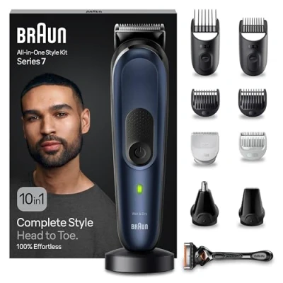 Abbildung von Braun All in One Bartpflege Bodygroomer Set, 10 1 Barttrimmer / Bartschneider, Trimmer/Haarschneider Herren, Haarschneidemaschine, wasserdicht, 100 Min. kabellose Laufzeit, MGK7410