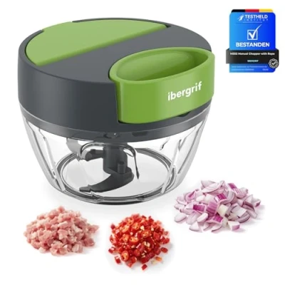 Abbildung von Ibergrif M502 Zwiebelschneider Manuell, Multifunktionaler Zwiebel Zerkleinerer, Multizerkleinerer mit Einfüllöffnung, BPA Frei, Easy Pull Zerkleinerer Manuell für Gemüse, Fleisch, Nüsse