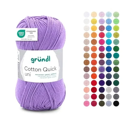 Abbildung von Gründl Wolle Cotton Quick uni Garn zum Stricken &amp; Häkeln aus 100 % Baumwolle, 1 Knäuel 50 g / 125 m, Häkelgarn/ Strickgarn , Lavendel