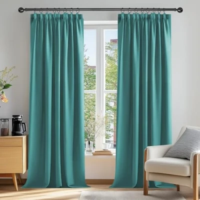 Abbildung von Deconovo Verdunkelungsvorhang Kräuselband Gardinen Wohnzimmer Vorhang Kälteschutz Blickdicht, 229x117cm(HöhexBreite), Türkis, 2er Set