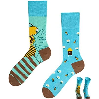 Abbildung von TODO Colours Lustige Socken mit Motiv Mehrfarbige, Bunte, Verrückte für Herren und Damen (43 46, Bienen auf Wiese)