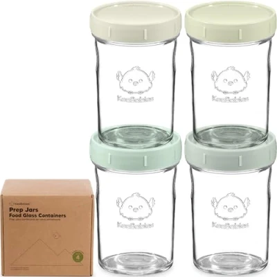 Abbildung von KeaBabies 4er Pack Babynahrung Aufbewahrung Glas Leckfest, Mikrowellengeeignet Baby Nahrungsbehälter, Kleinkind Brei Beikost Einfrieren Behälter, BLW Zubehör Baby, BPA Frei (Sage)