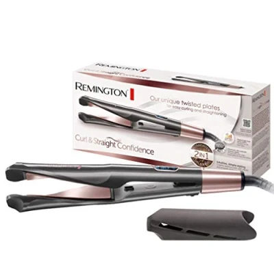 Abbildung von Remington Glätteisen &amp; Lockenstab Curl&amp;Straight Confidence 2in1 Multistyler [Upgrade] (geschwungene Stylingplatten zum Glätten, Locken Wellen) 150 230C, ,Grau,28.7 x 3.8 cm