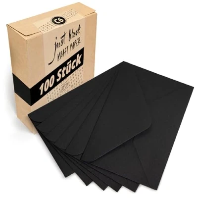Abbildung von Japun Briefumschläge (100 Stück) aus Papier, Kuvert, Umschlag ohne Fenster DIN C6 162 x 114 mm schwarz