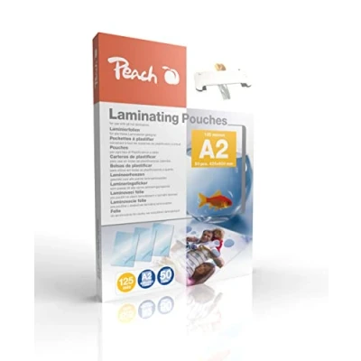Abbildung von Peach Laminierfolien A2 125 mic 50 pouches glänzend Premiumqualität für beste Laminierergebnisse kompatibel mit Geräten aller Markenhersteller PP525 12