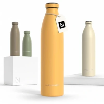 Abbildung von LARS NYSØM Edelstahl Trinkflasche 350ml, 500ml, 750ml, 1L, 1 5 liter Thermosflasche Kohlensäure geeignet Auslaufsichere Wasserflasche für Sport, Outdoor, Schule (Mustard Yellow, 1000ml)